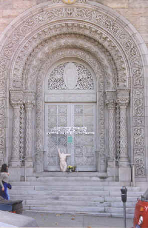  Flowers and banners brought by people who want St. Brigid's Church reopened, San Francisco, 1999 copyright Pam Mendelsohn