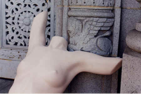 Bridgit among the recycled San Francisco curbstones of St. Brigid's Church, San Francisco, 1999 copyright Pam Mendelsohn