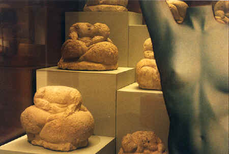  Bridgit with the headless "fat" statues at the National Museum of Archeology, Malta, 1999 copyright Pam Mendelsohn